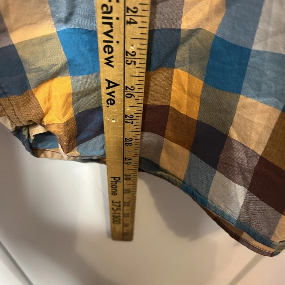 The North Face Mens XL Plaid Short Sleeve Button Down Shirt Blue Orange B725